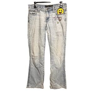 Lucky Brand Sweet n Low Jeans Sz 6 Mid Rise Boot Cut Light Wash Custom Patches